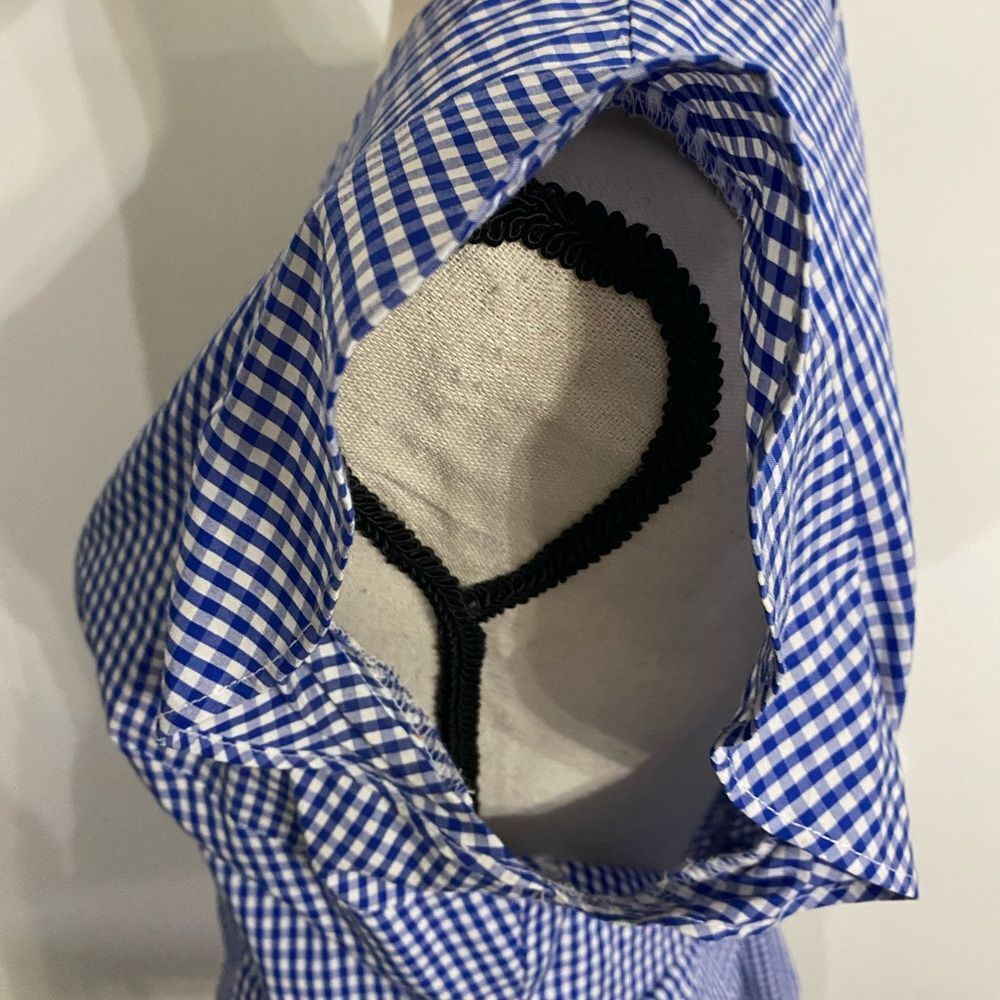 The limited wrap blue and white flutter sleeve check Blouse Size Large - Picture 2 of 7